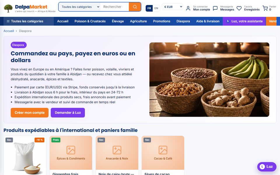 Capture d'écran — Commander depuis la diaspora