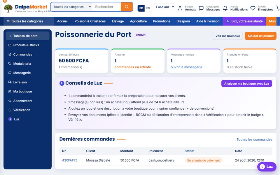 Capture d'écran — Ouvrir votre boutique