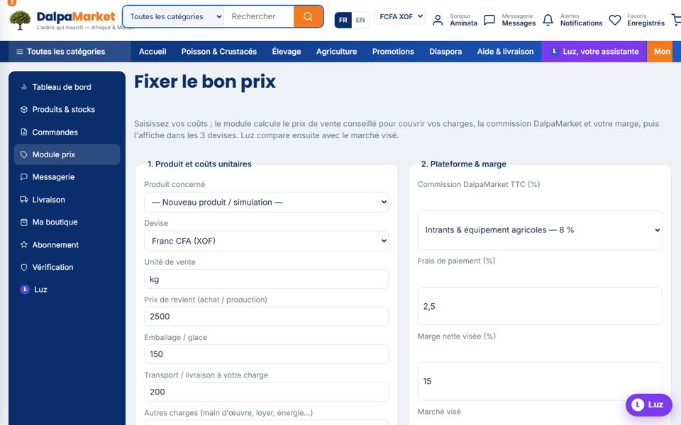 Capture d'écran — Fixer vos prix et lancer des promotions